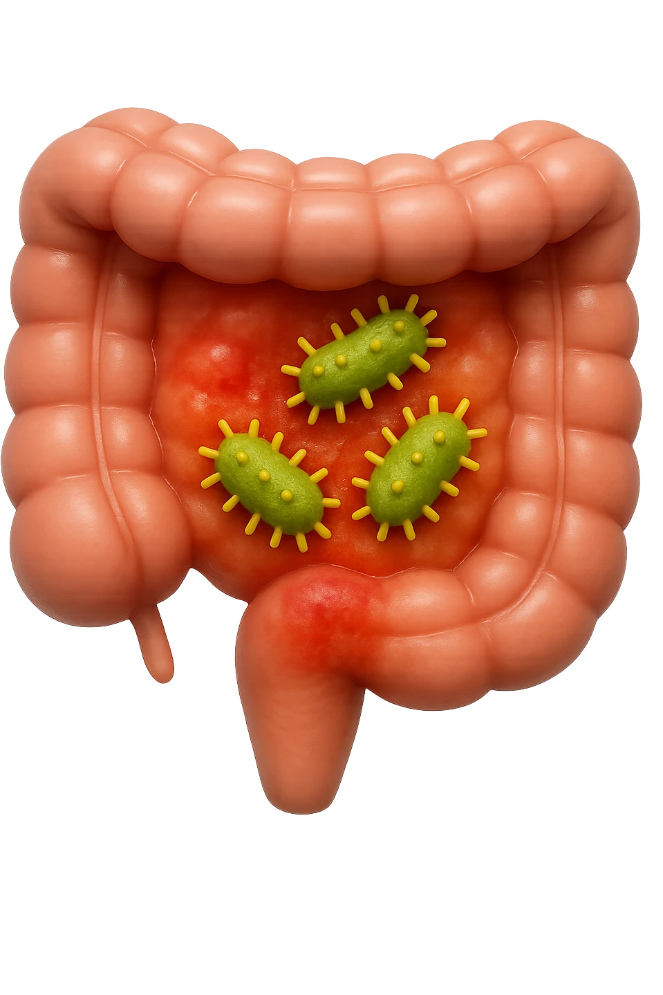 emoji stile iphone in 3d di intestino realistico con infezione e batteri dentro, iperrealistico 4k emoji