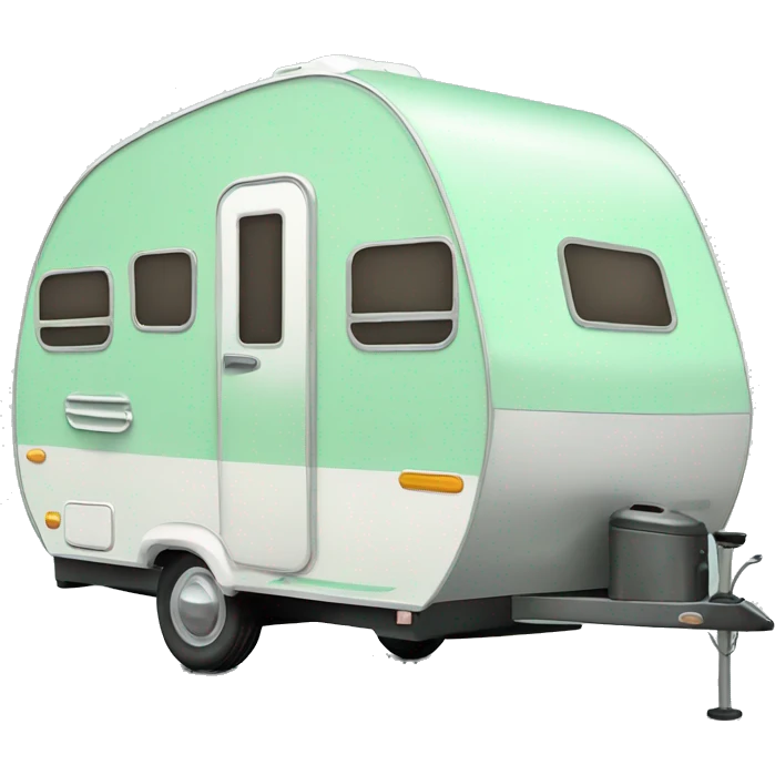 Realistic mint green camping travel trailer isolated. emoji