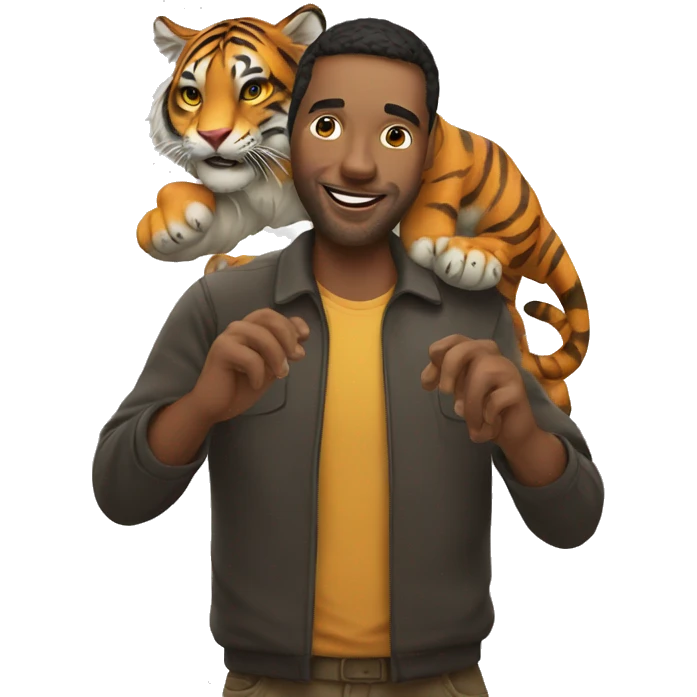 Man playing  with a tiger. emoji