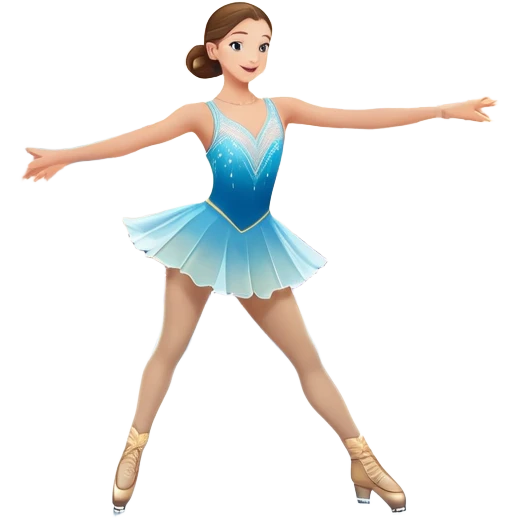 An colorful icon featuring a graceful figure skater performing a spin on the ice. The background includes a grand ice rink palace with shining spotlights and cheering spectators in the stands. Transparent background highlights the elegance and artistry of figure skating emoji