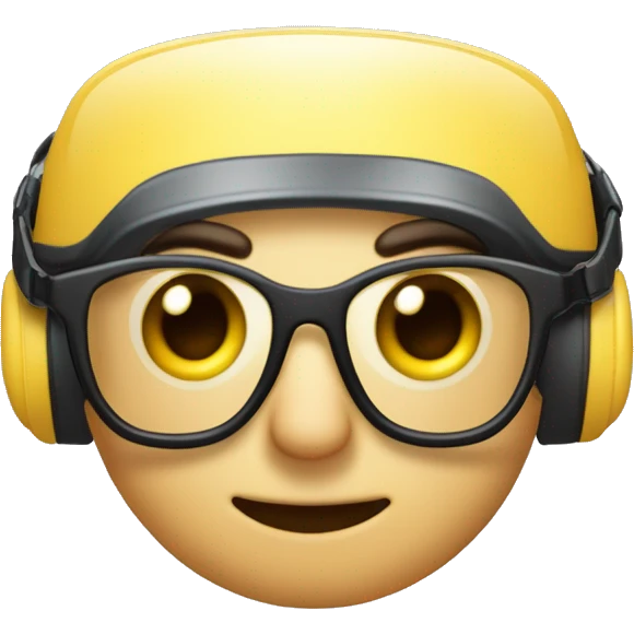 Quiero un emogi empresarial con un casco y lentes de seguridad con tapones auditivos, que dea color de piel claro emoji