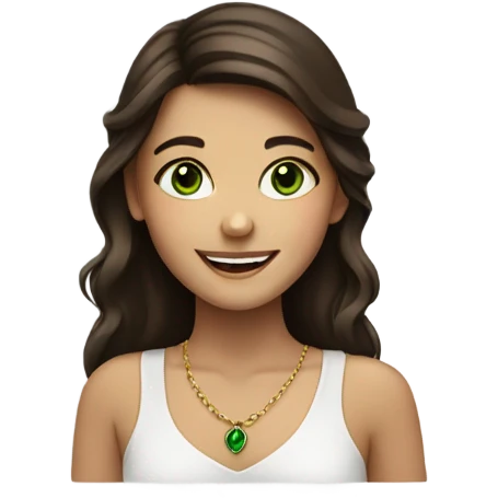 smiling girl with heart jewelry green eyes dark brown hair emoji