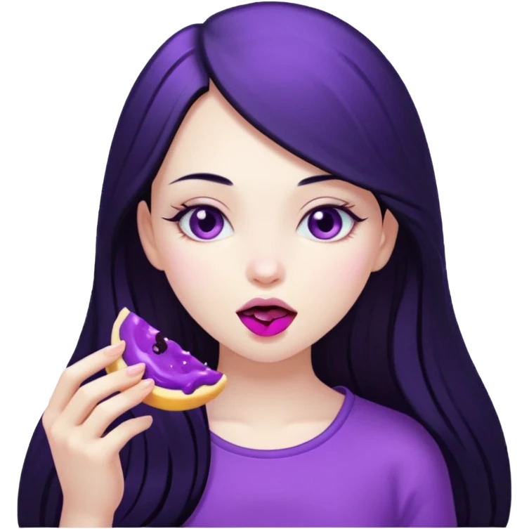 girl with long black hair and alternative with eating disorder purple food emoji