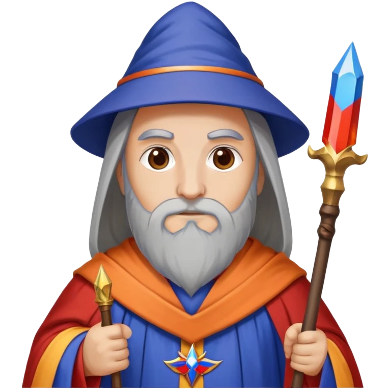 Wizard with Armenian flag colors (red, blue, and orange) on robe, holding a staff emoji