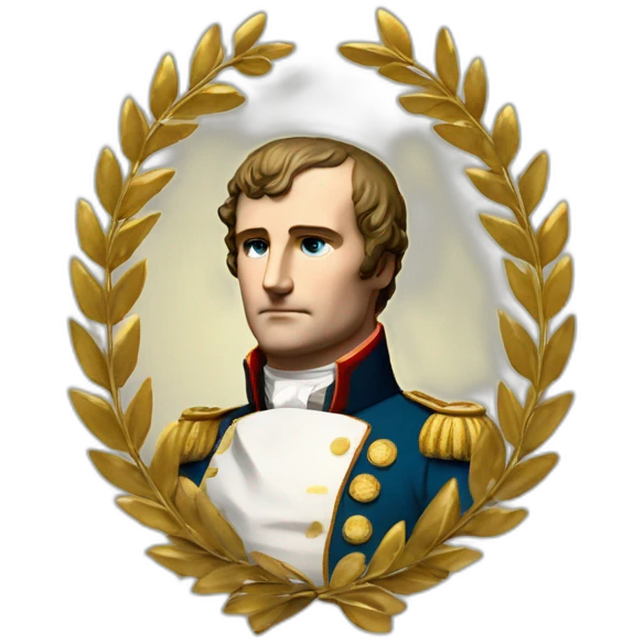 Laurel wreath on short hair serious napoleon bonaparte golden statue emoji