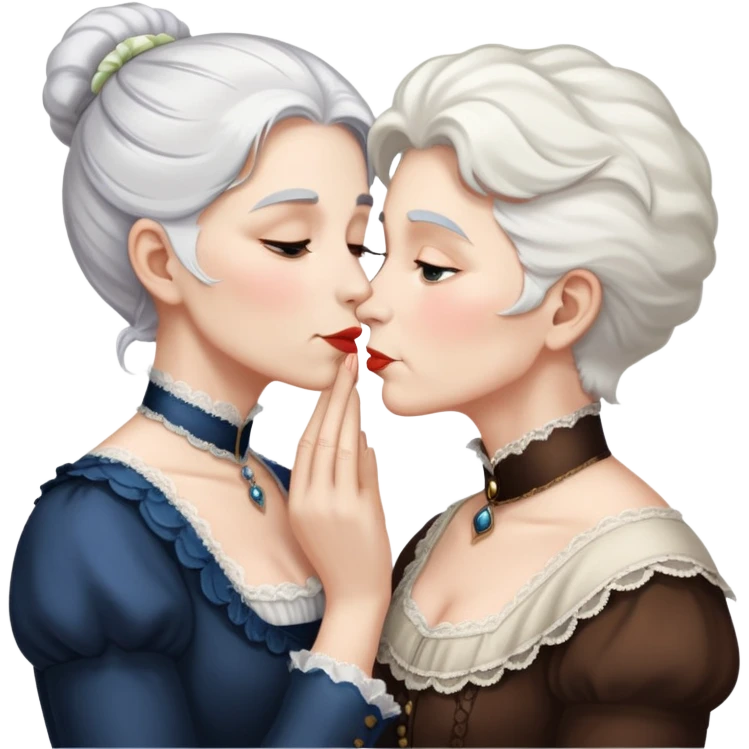 lesbian kiss between an older victorian woman with white hair and a younger woman with brown hair emoji