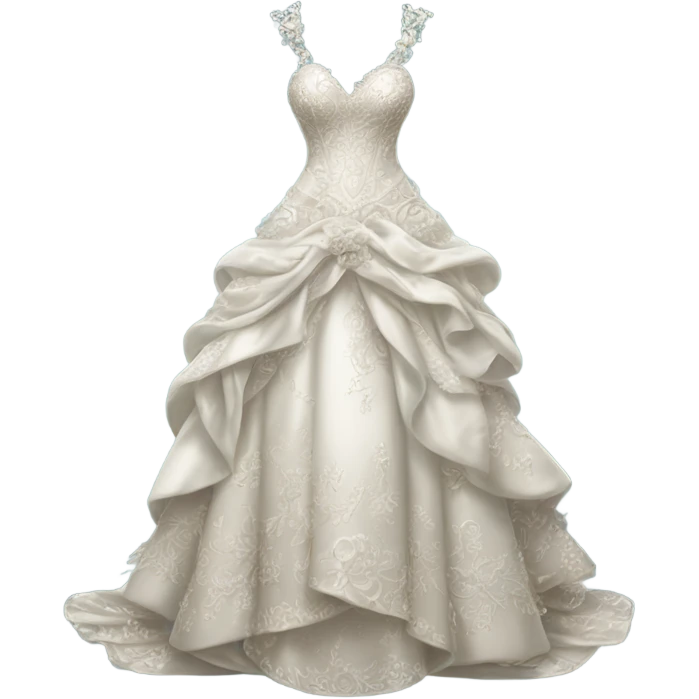 Hyper Realistic ornate 
Whimsical Wedding dress displays emoji