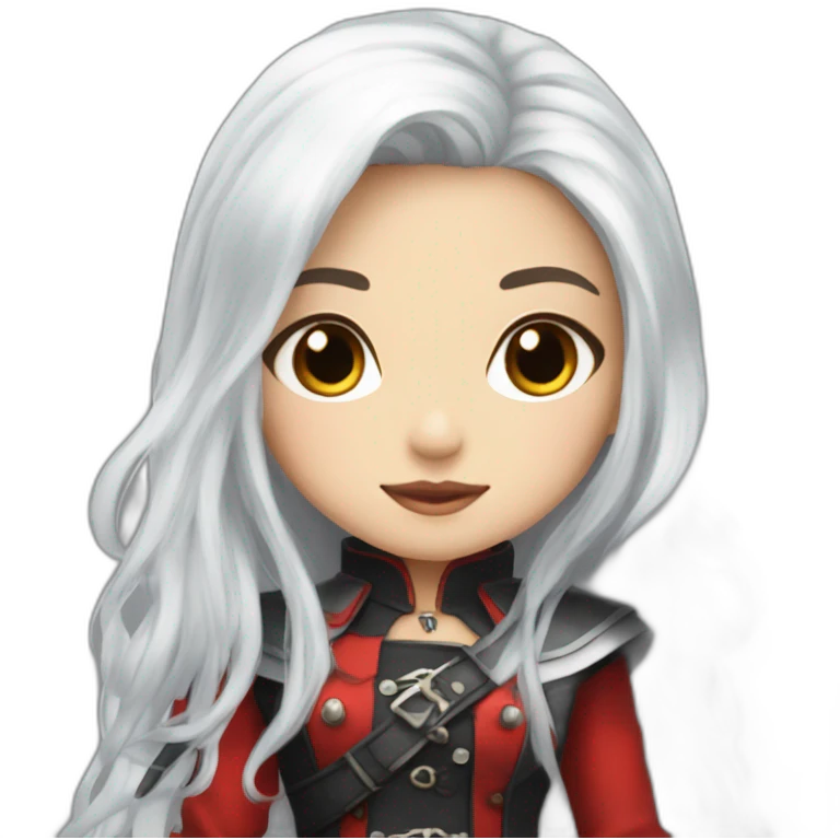 rpg-girl-with-long-straight white-hair-and-red-skirt and black tights like chibi emoji