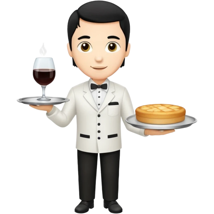 emoji man light skin and black hair, con uniforme de camarero CUERPO COMPLETO emoji