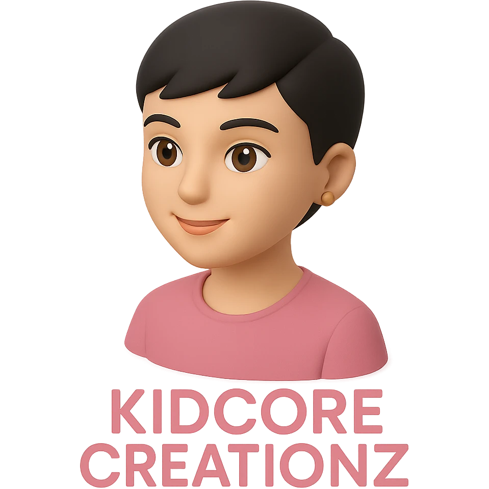 Lightskin girl with a pixie cut
pink blouse
hazel eyes
expression is smiling
Add the word Kidcore Creationz in Pink emoji
