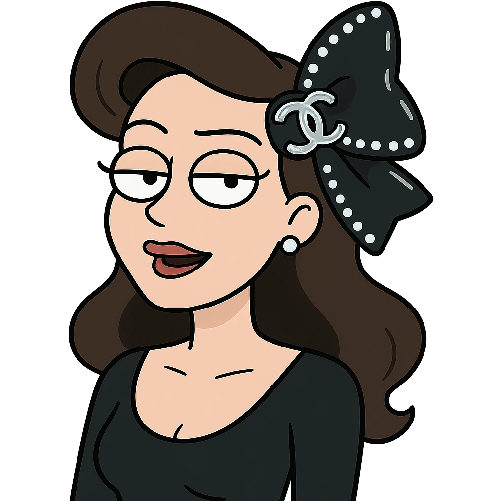 elegant bow with pearls and silver Chanel logo, glossy, black and white emoji