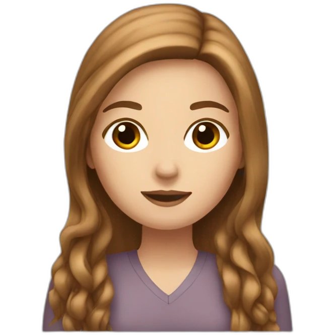 a white girl with brown long hair using the notebook emoji