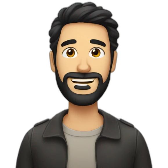 Spanish guy, with beard, winking, and black hair emoji