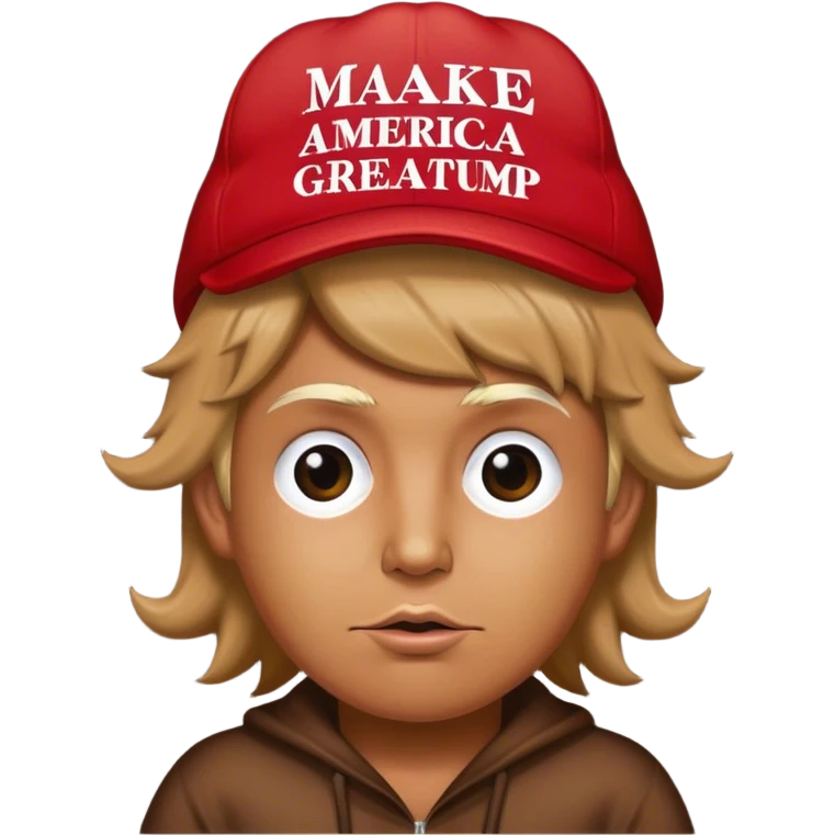Blob of poop brown with red make America great hat, and Donald Trump’s hair emoji