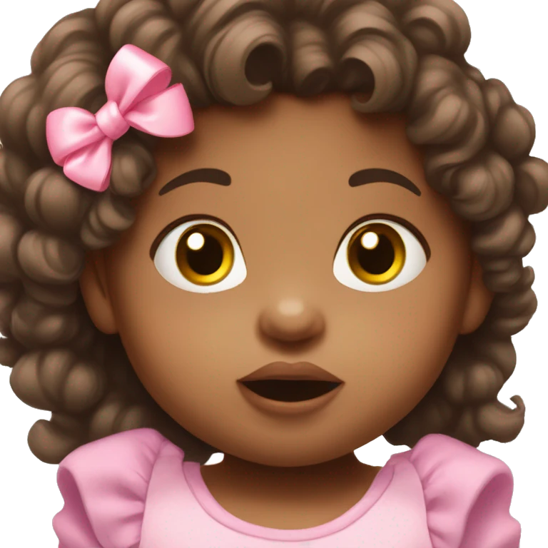 toddler girl with fluffy brunette hair, brown eyes, a pink pacifier in her mouth and a pink bow in her hair emoji
