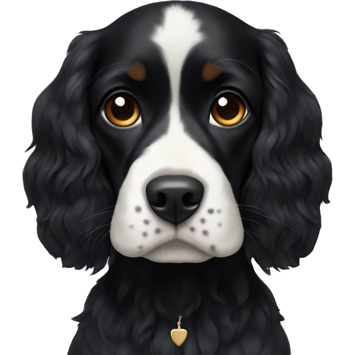 Small completely black king spaniel with black fur on his whole face and white fur on chest emoji