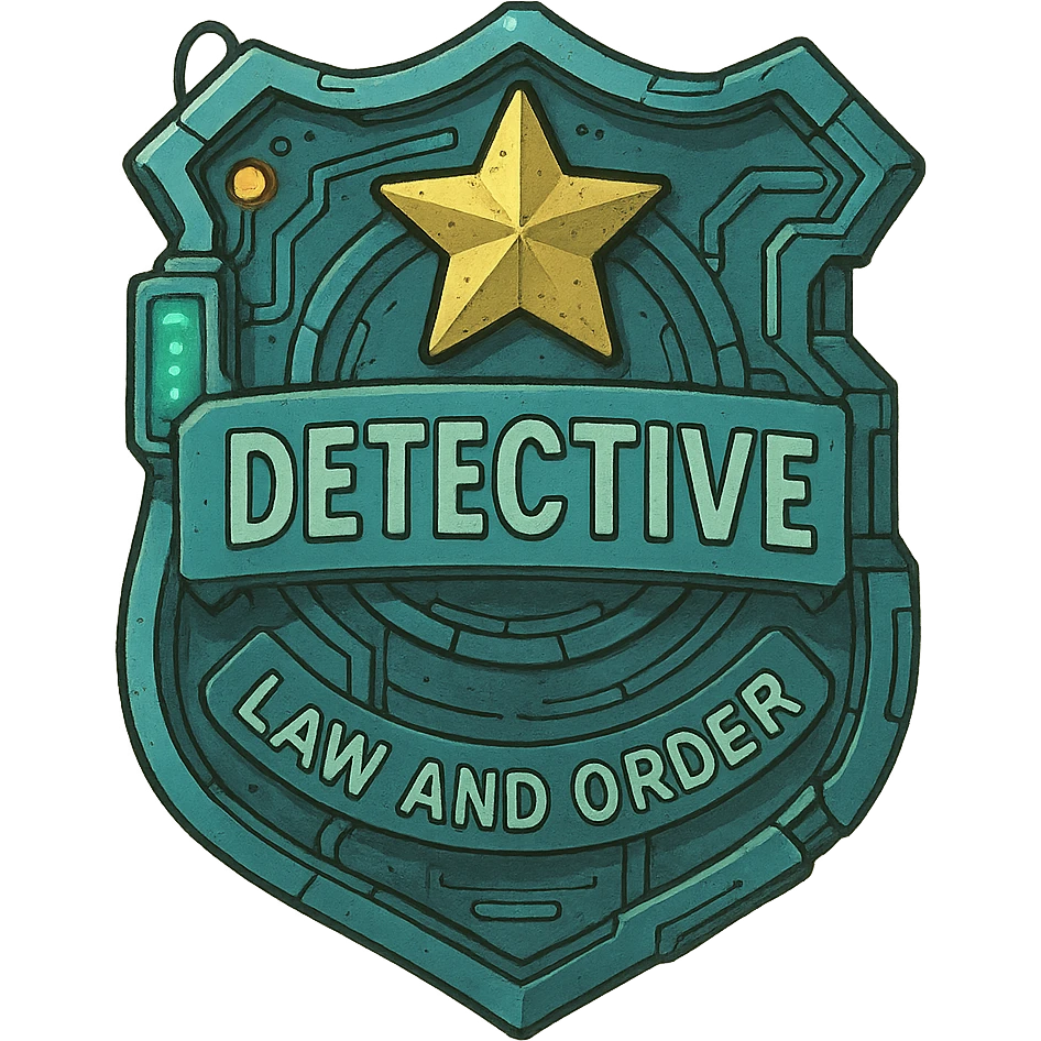 a detective badge, law and order. cyberpunk futuristic emoji