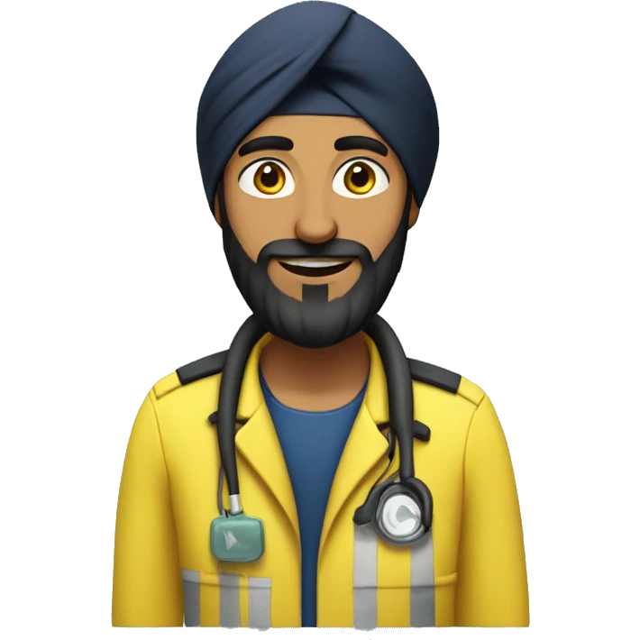Skinny sikh man with beard wearing a black turban and a yellow paramedic jacket emoji