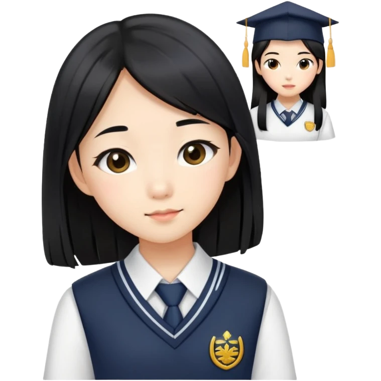 fashionable Asian schoolgirl with long straight black hair, stylish school uniform emoji