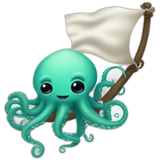 cute kraken hanging a white flag emoji