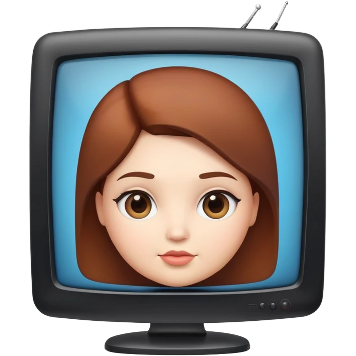 Thick curvy female character with flatscreen TV head, cute computer face on screen emoji