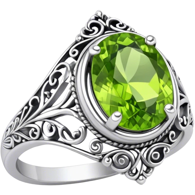 Peridot birthstone silver ring emoji