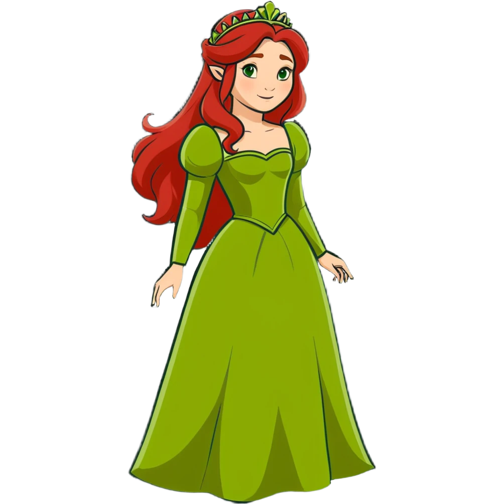 Princess Fiona human form, long red hair, elegant gown emoji