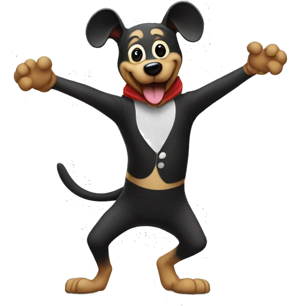 Dog wearing a Mickey Mouse costume doing a hand stand emoji