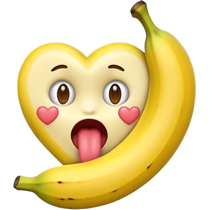 a banana in the mouth of a heart eyes emoji with its tongue out emoji