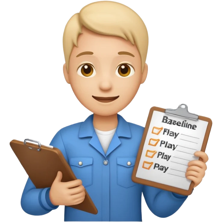 Emoji-style character holding clipboard with checklist: “1. Know baseline 2. Track 30 days 3. Play offense”, background with upward financial graph emoji