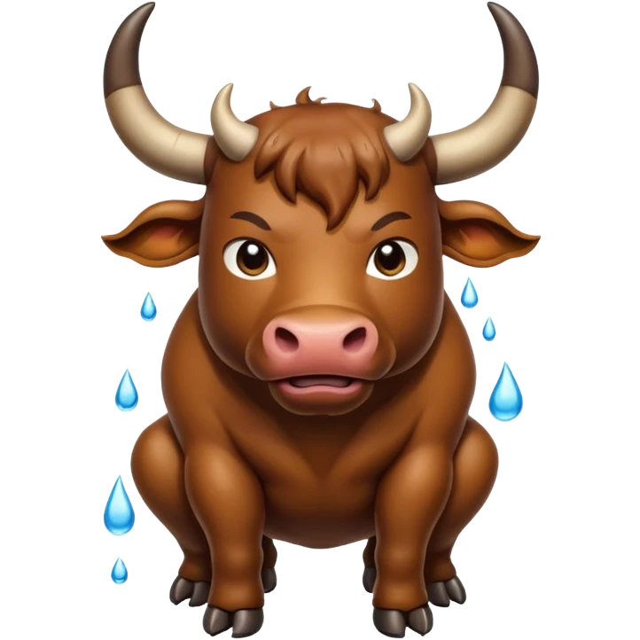 Bull with horns squatting while brown substance falls from his anus emoji