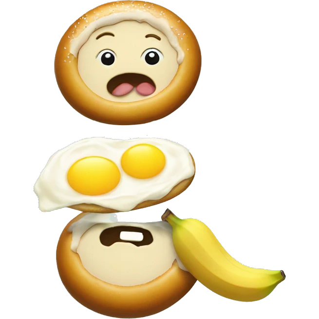 Two eggs and a banana sticking trough a doughnut  emoji