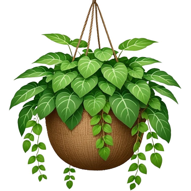 Plectranthus Verticillatus plant with round green leaves in a coconut fiber hanging basket emoji