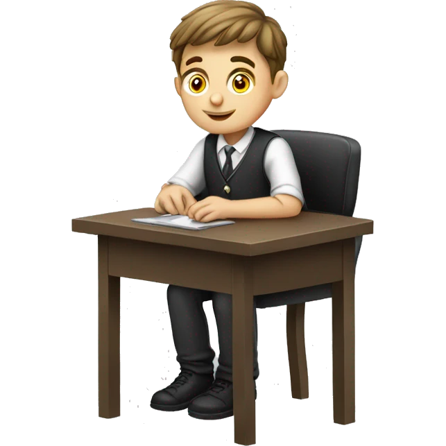 European schoolboy sitting at desk, working at computer emoji