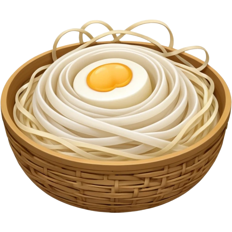 rice noodles thin semi-translucent soft white smooth glossy tangled nest or loose pile delicate strands natural curves light spacing no bowl sauce or garnish soft lighting emoji scale emoji