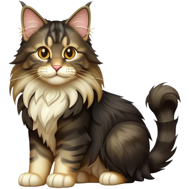cinematic-black-maine-coon-cat-full-body-on all fours-emoji,-head-tilted-playfully-and-inquisitively,-sleek--black-fur,-simplified-yet-adorable-features,-highly-detailed,-glowing-with-a-warm,-friendly-glow -simplified-yet-realistic emoji