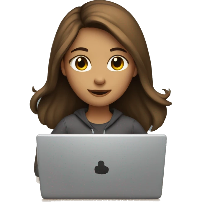 Girl with brown hair writing in a laptop emoji