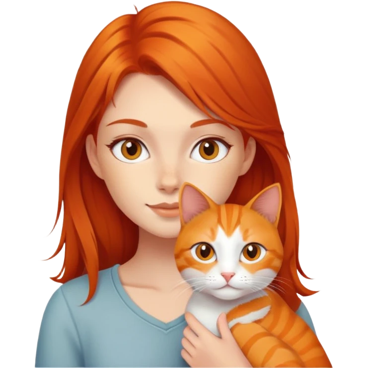 Chica pelo rojo con gata naranja  emoji
