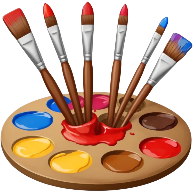 STICKER PINCEAUX ROUGE ET BRUN AVEC PALETTE DE PEINTURE ET TACHE DE PEINTURE emoji