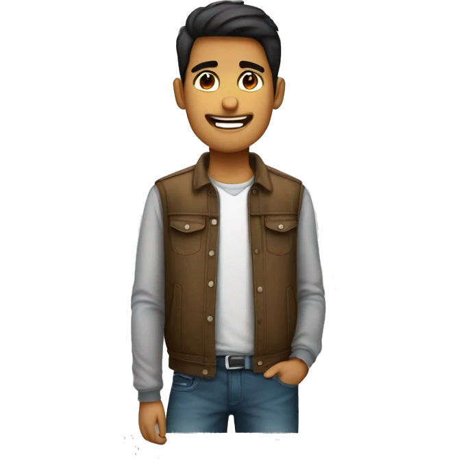 Hombre moreno joven con ropa informal con varias posturas emoji