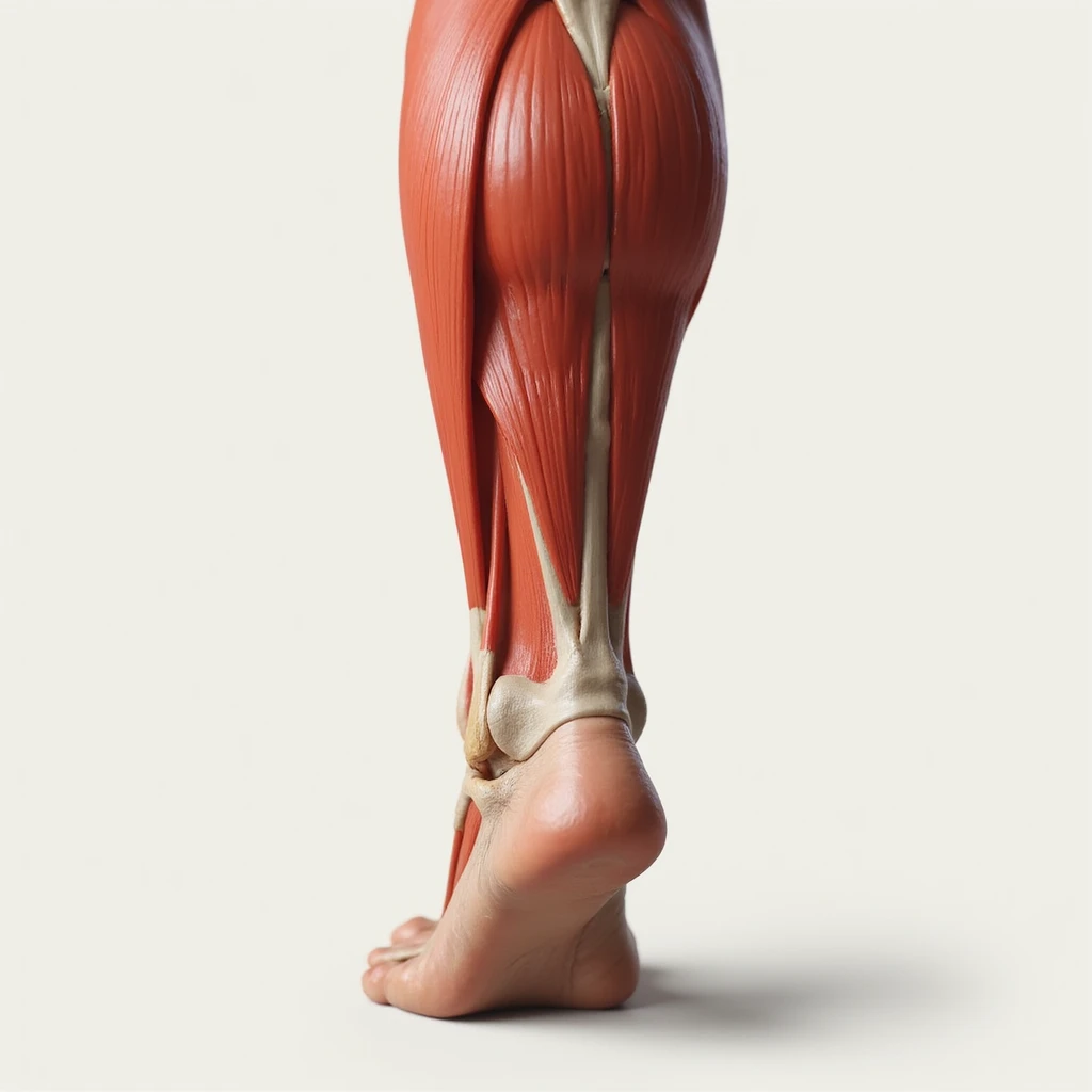 hyperrealistic illustration on white background of a leg with overload: foot pressed to the ground, contracted muscles, reddened calf area, 4K details, variant 2 emoji