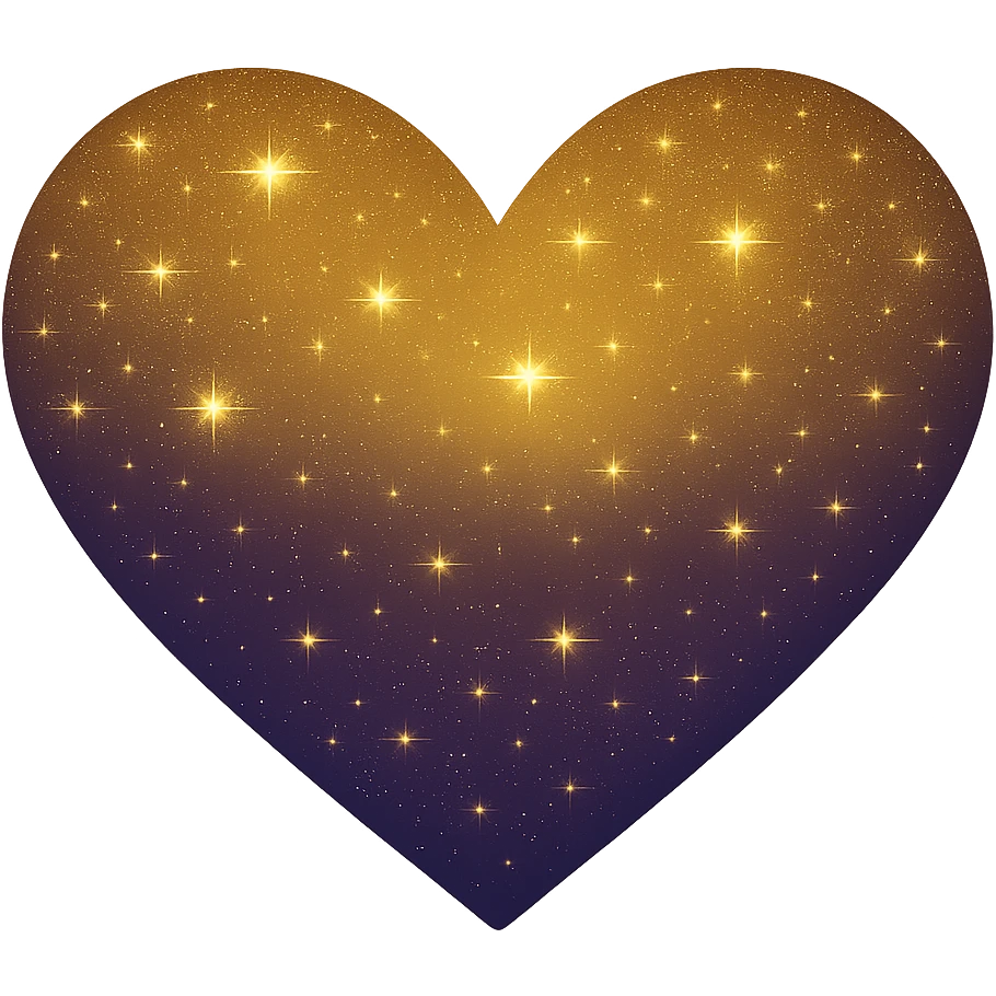 Modify the heart with a night sky gradient to a yellow night theme with a purple gradient, more stars, and a soft glow. Remove the background entirely  emoji