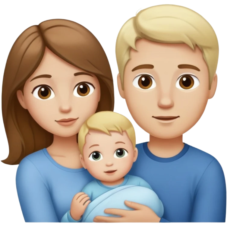 Brown hair Girl with blond baby blonde man with  emoji