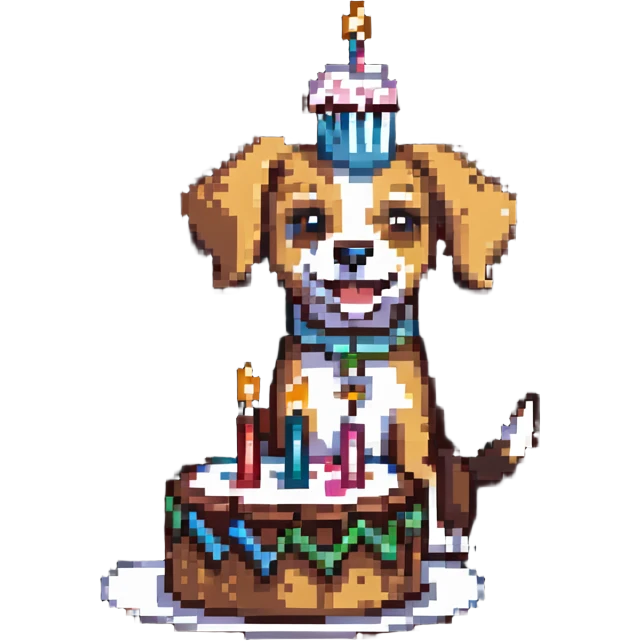 dog celebrating with cake emoji