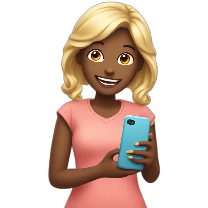 Happy girl with phone emoji