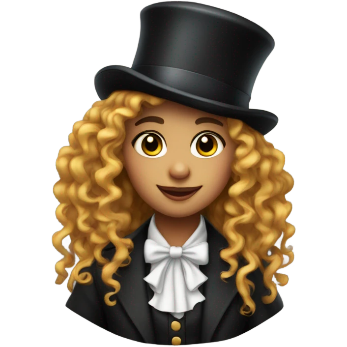 Girl with long curly hair top hat circus emoji