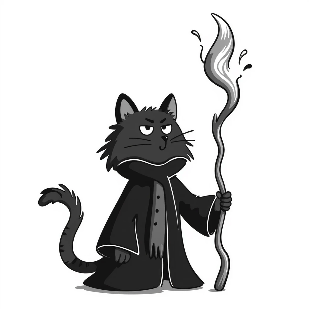 A cat wizard casting a spell with magical staff and flowing robes emoji
