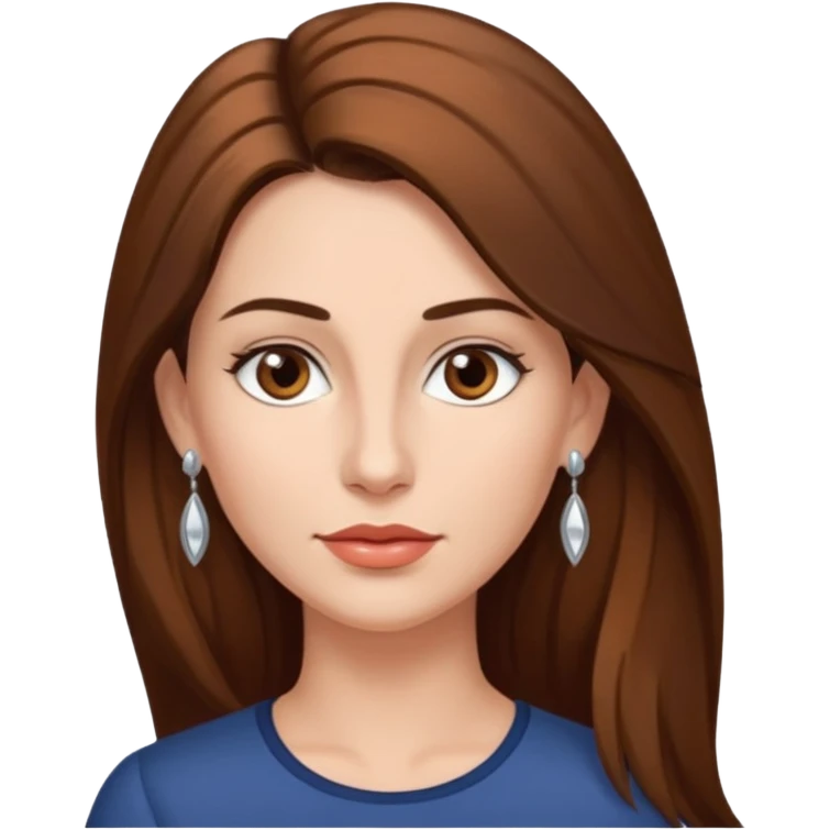 Head of a 35-year-old woman, fair skin, long brown hair combed to one side and silver earrings, small lips and pointed nose, brown eyes. emoji