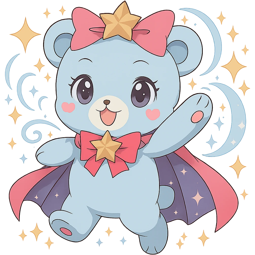 Add magical sparkles around the chibi magical bear. Keep the image with no background. emoji