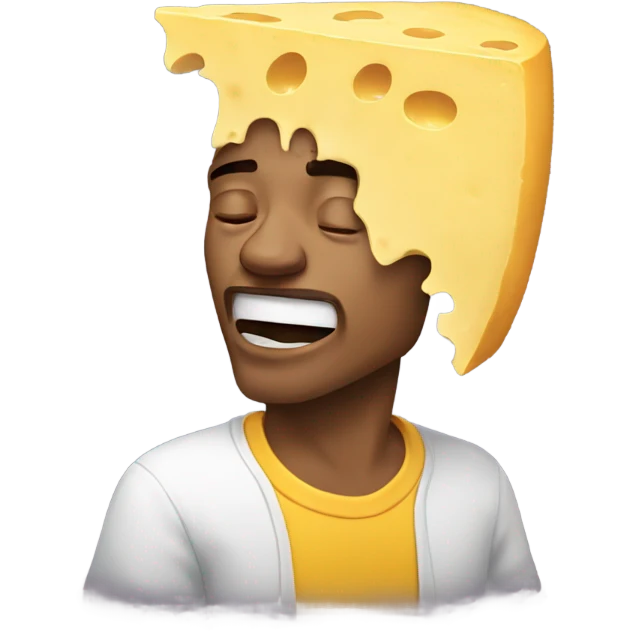 Guy crying with cheese on his head emoji